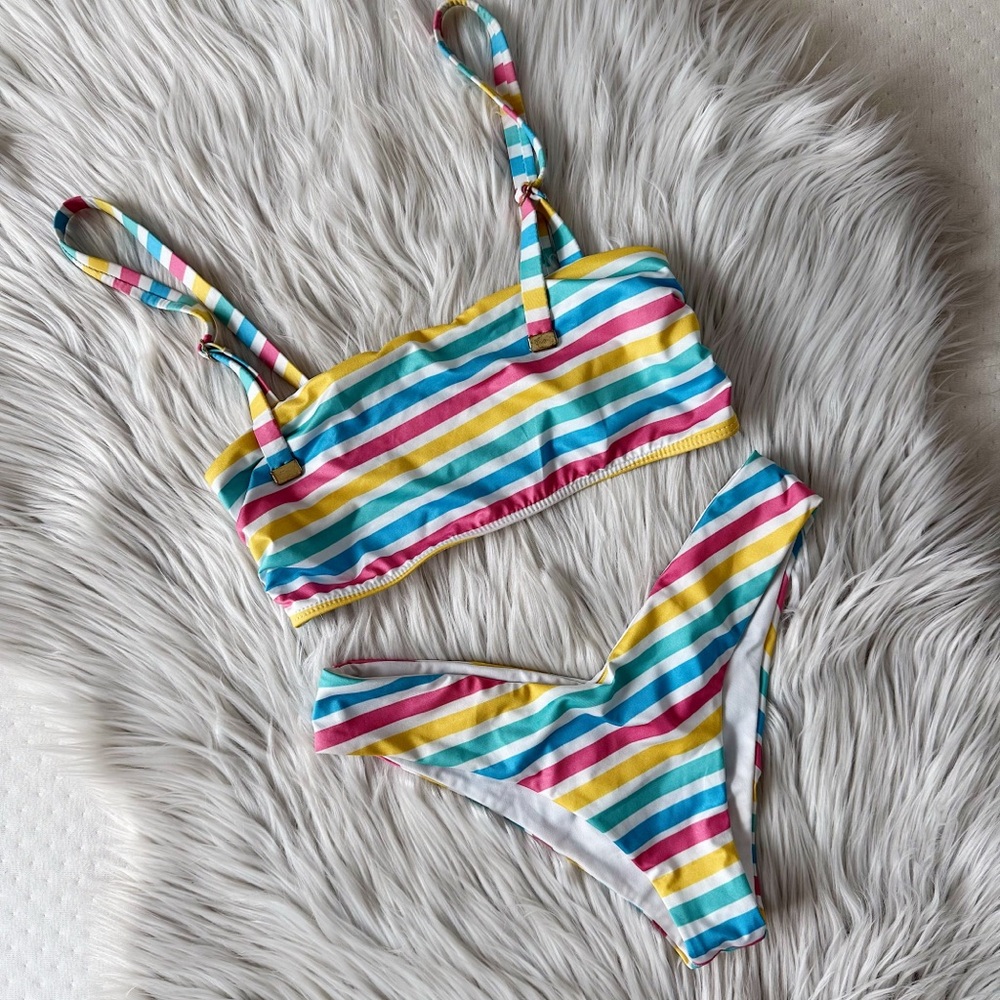 Beach Riot x Revolve Rainbow Striped Bikini Set